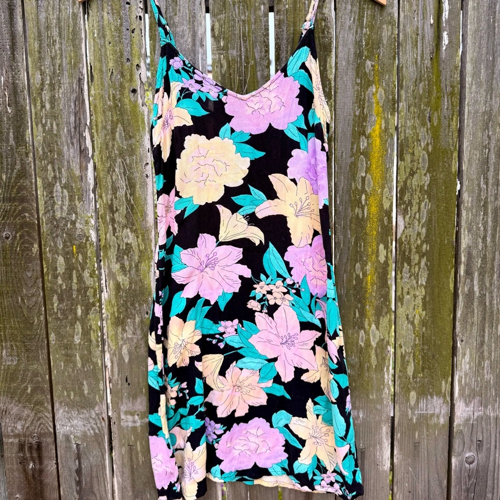 Billabong Floral Mini Dress - Black, Pink, Yellow, Green